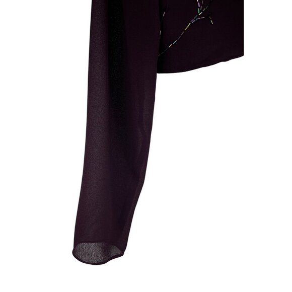 After Dark Maroon Cropped Bolero Jacket Sheer Sleeves Beaded Embroidery 10P - Picture 5 of 8